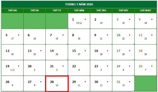 Lịch âm 28/1 - Âm lịch hôm nay 28/1 - Lịch vạn niên ngày 28/1/2026- Ảnh 1.