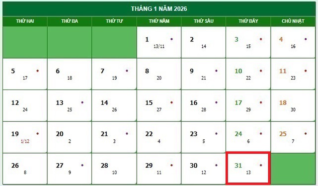 Lịch âm 31/1 - Âm lịch hôm nay 31/1 - Lịch vạn niên ngày 31/1/2026- Ảnh 1.