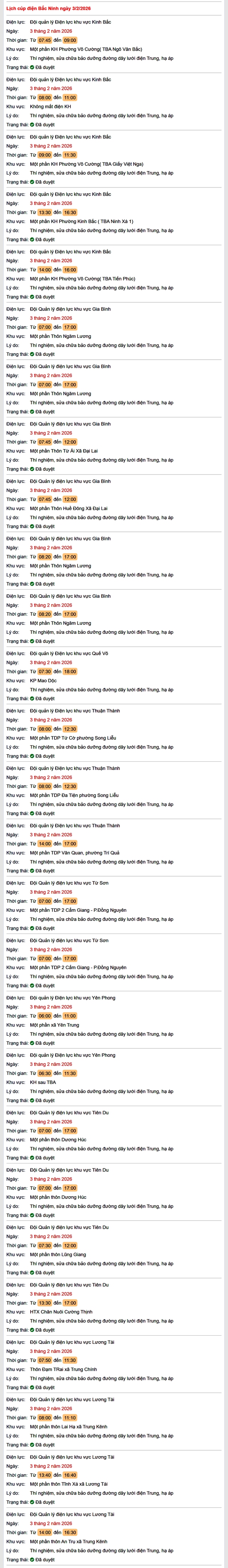 Tra cứu lịch cắt điện Bắc Ninh hôm nay Thứ 3 ngày 3/2/2026- Ảnh 1.