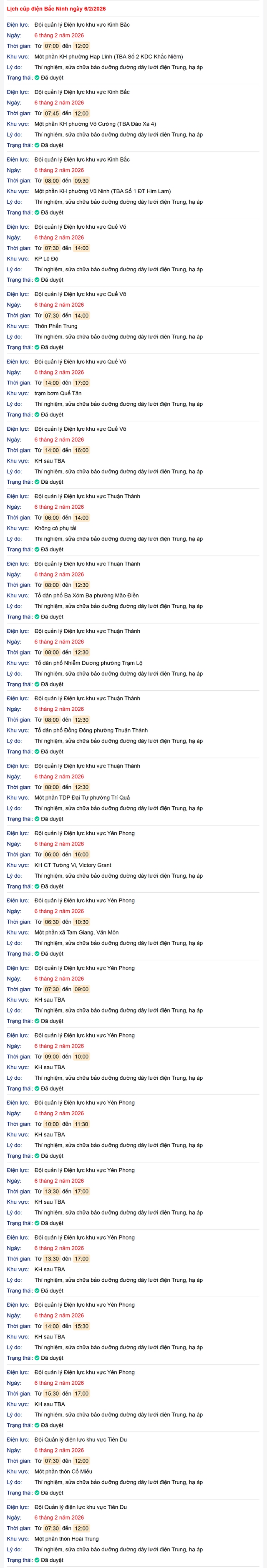 Tra cứu lịch cắt điện Bắc Ninh hôm nay Thứ 6 ngày 6/2/2026- Ảnh 1.