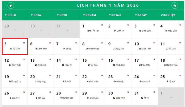 Lịch âm 5/1 - Âm lịch hôm nay 5/1 - Lịch vạn niên ngày 5/1/2026- Ảnh 1.