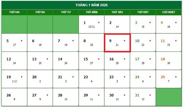 Lịch âm 9/1 - Âm lịch hôm nay 9/1 - Lịch vạn niên ngày 9/1/2026- Ảnh 1.