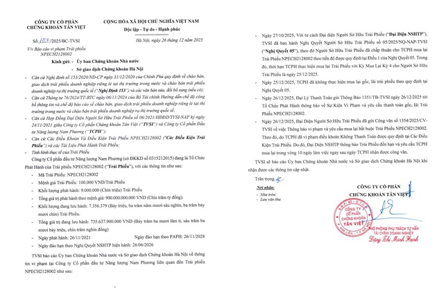 Năng lượng Nam Phương bị báo cáo vi phạm trái phiếu- Ảnh 2.