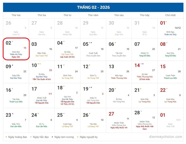 Lịch âm 2/2 - Âm lịch hôm nay 2/2 - Lịch vạn niên ngày 2/2/2026- Ảnh 1.
