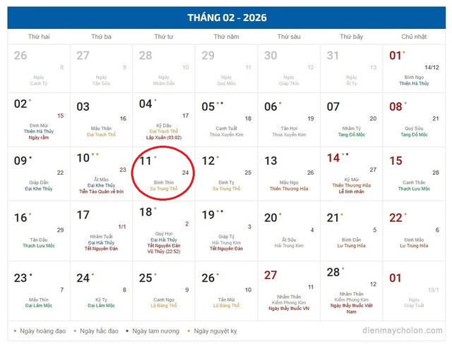 Lịch âm 11/2 - Âm lịch hôm nay 11/2 - Lịch vạn niên ngày 11/2/2026- Ảnh 1.