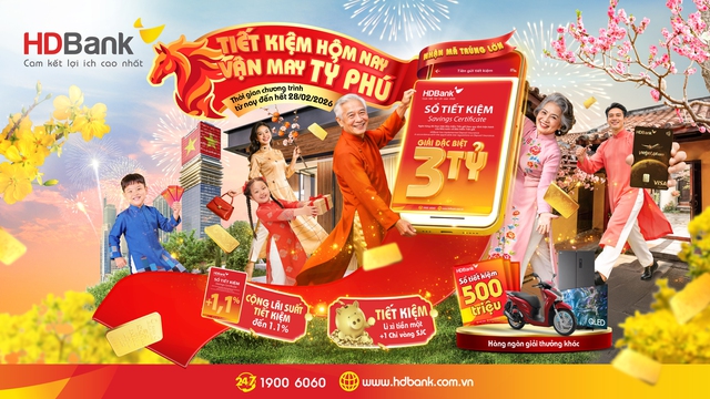 Khai xuân đắc lộc, HDBank tăng thêm ưu đãi cho Tiết kiệm Tỷ phú: Cộng lãi, lì xì tiền mặt, trúng vàng SJC- Ảnh 1.