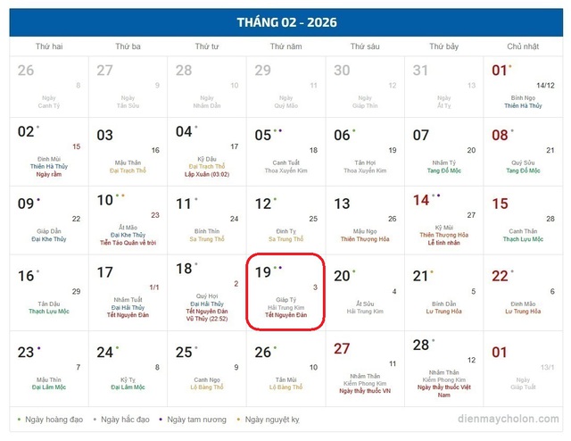 Lịch âm 19/2 - Âm lịch hôm nay 19/2 - Lịch vạn niên ngày 19/2/2026- Ảnh 1.