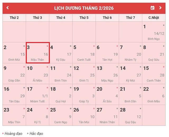Lịch âm 3/2 - Âm lịch hôm nay 3/2 - Lịch vạn niên ngày 3/2/2026- Ảnh 1.