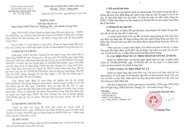 Kết luận vi phạm tại Sacombank Trung Tâm- Ảnh 2.