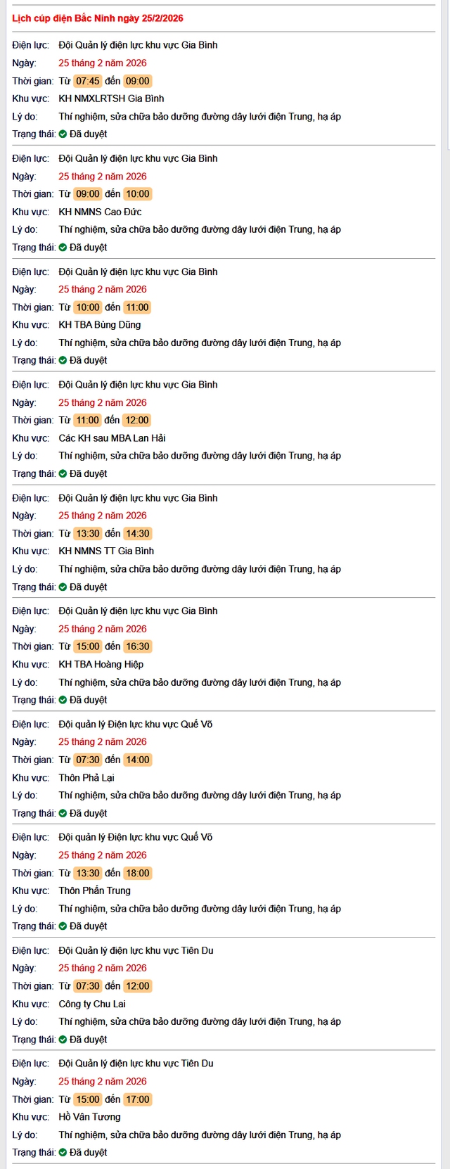 Tra cứu lịch cắt điện Bắc Ninh hôm nay Thứ 4 ngày 25/2/2026- Ảnh 1. Tra cứu lịch cắt điện Bắc Ninh hôm nay Thứ 4 ngày 25/2/2026- Ảnh 1.