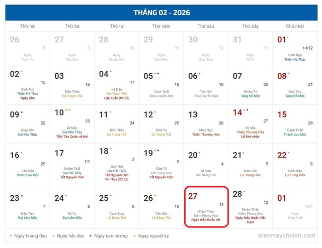 Lịch âm 27/2 - Âm lịch hôm nay 27/2 - Lịch vạn niên ngày 27/2/2026- Ảnh 1.
