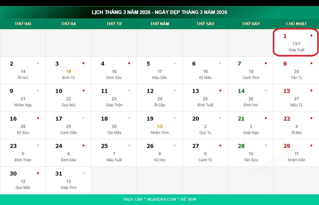 Lịch âm 1/3 - Âm lịch hôm nay 1/3 - Lịch vạn niên ngày 1/3/2026- Ảnh 1.