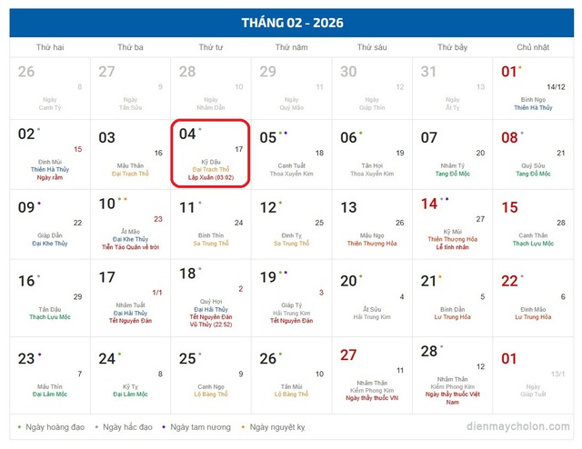 Lịch âm 4/2 - Âm lịch hôm nay 4/2 - Lịch vạn niên ngày 4/2/2026- Ảnh 1.