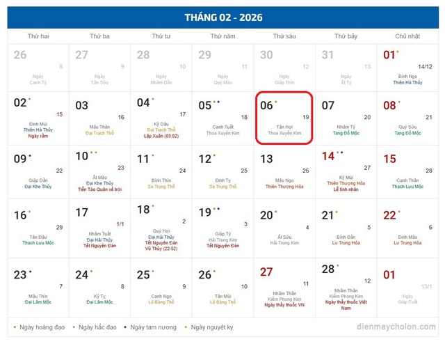 Lịch âm 6/2 - Âm lịch hôm nay 6/2 - Lịch vạn niên ngày 6/2/2026- Ảnh 1.