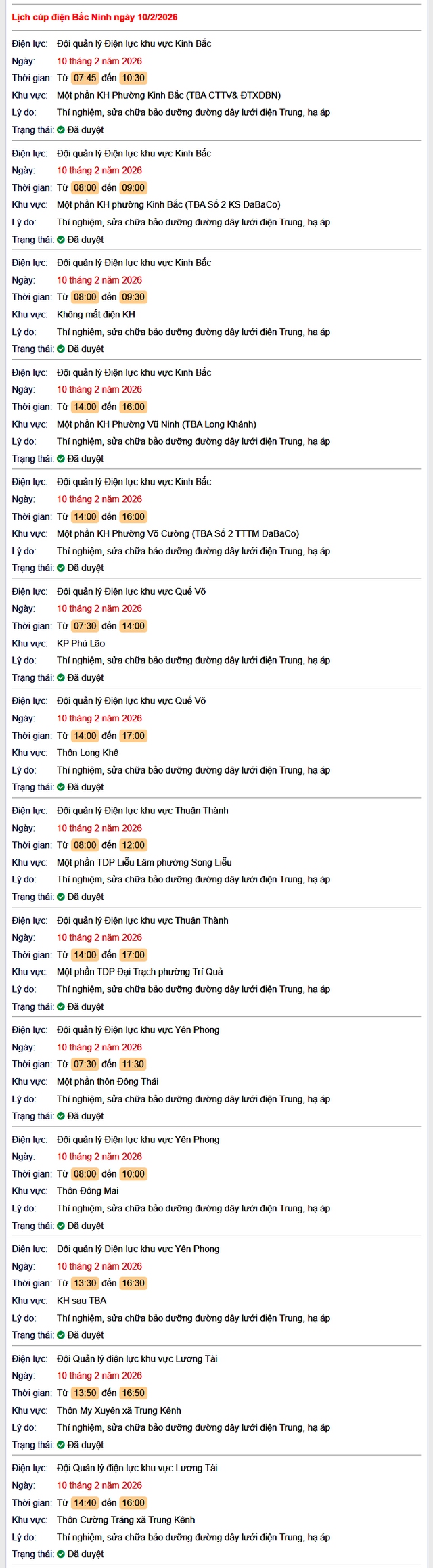 Tra cứu lịch cắt điện Bắc Ninh hôm nay Thứ 3 ngày 10/2/2026- Ảnh 1. Tra cứu lịch cắt điện Bắc Ninh hôm nay Thứ 3 ngày 10/2/2026- Ảnh 1.