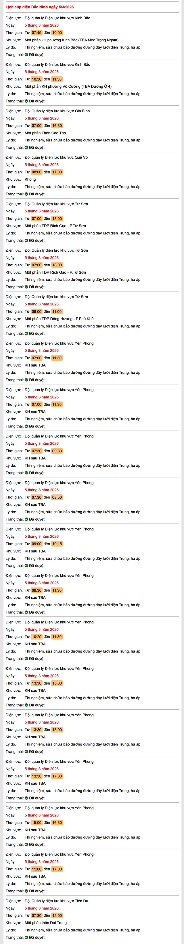 Tra cứu lịch cắt điện Bắc Ninh hôm nay Thứ 4 ngày 4/3/2026- Ảnh 1.