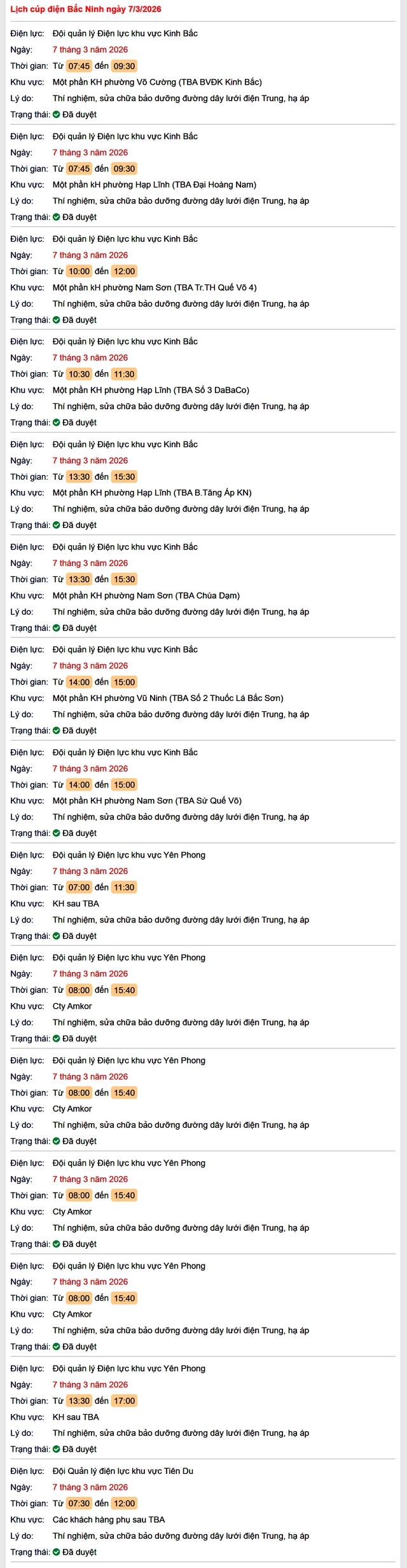 Tra cứu lịch cắt điện Bắc Ninh hôm nay Thứ 7 ngày 7/3/2026- Ảnh 1.