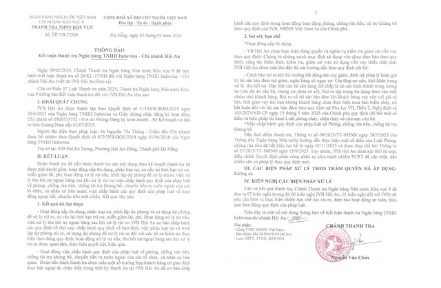 Thanh tra kết luận các sai sót, hạn chế tại Ngân hàng IVB Hội An- Ảnh 2.