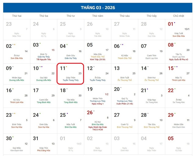 Lịch âm 11/3 - Âm lịch hôm nay 11/3 - Lịch vạn niên ngày 11/3/2026- Ảnh 1.