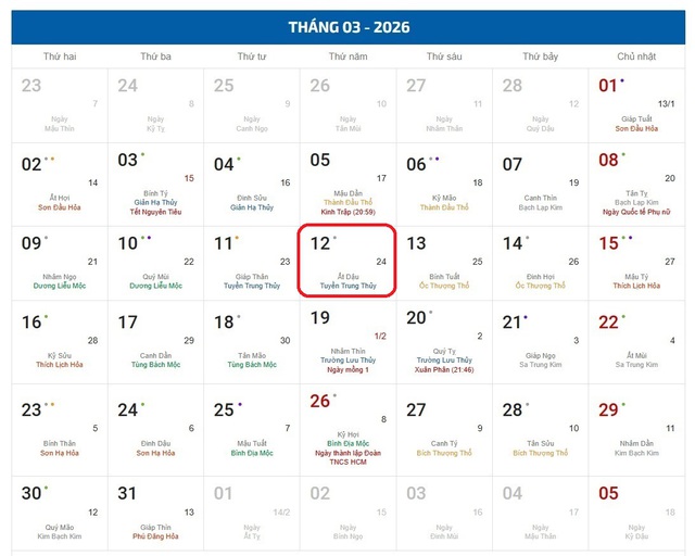 Lịch âm 12/3 - Âm lịch hôm nay 12/3 - Lịch vạn niên ngày 12/3/2026- Ảnh 1.