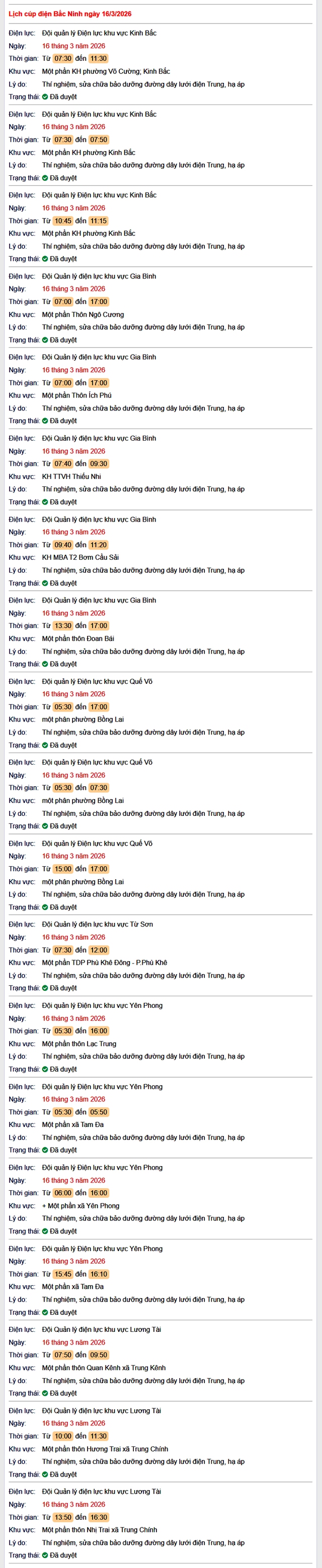 Tra cứu lịch cắt điện Bắc Ninh hôm nay Thứ 2 ngày 16/3/2026- Ảnh 1. Tra cứu lịch cắt điện Bắc Ninh hôm nay Thứ 2 ngày 16/3/2026- Ảnh 1.