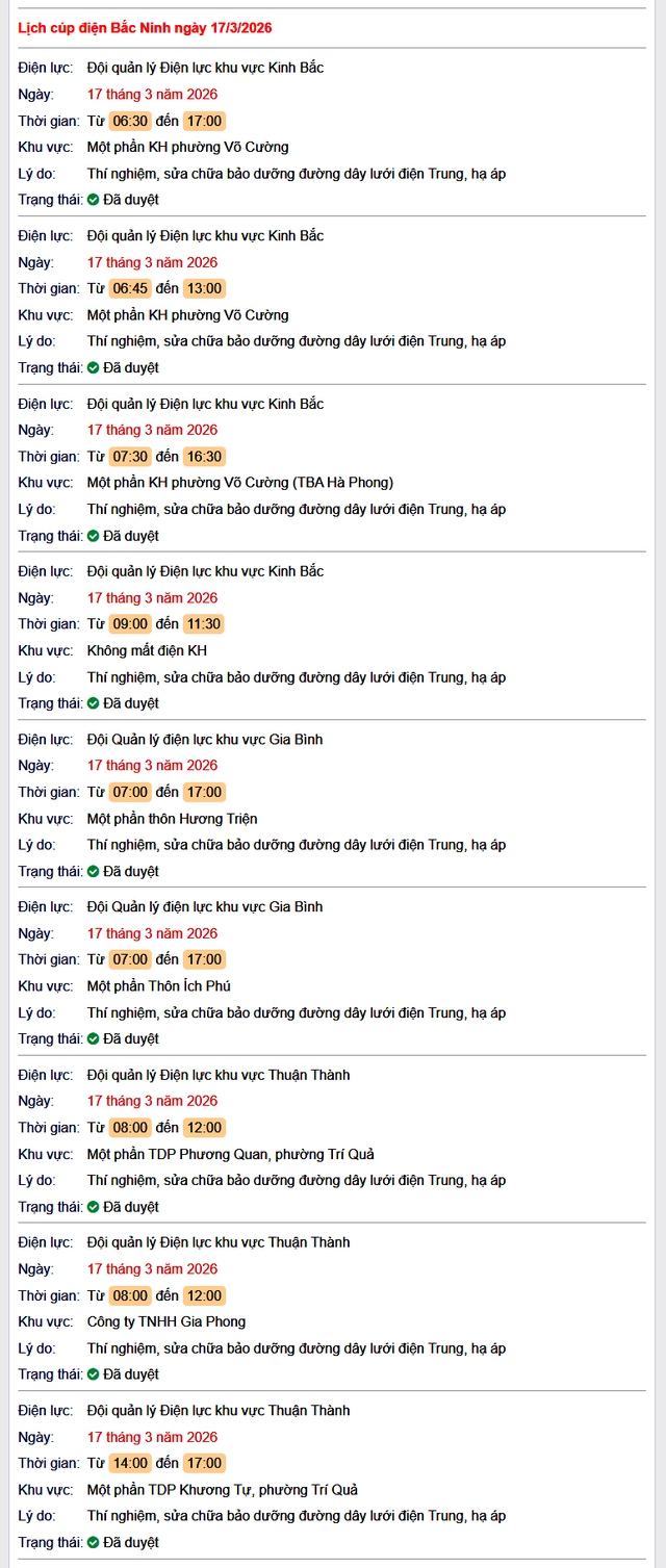 Tra cứu lịch cắt điện Bắc Ninh hôm nay Thứ 3 ngày 17/3/2026- Ảnh 1. Tra cứu lịch cắt điện Bắc Ninh hôm nay Thứ 3 ngày 17/3/2026- Ảnh 1.