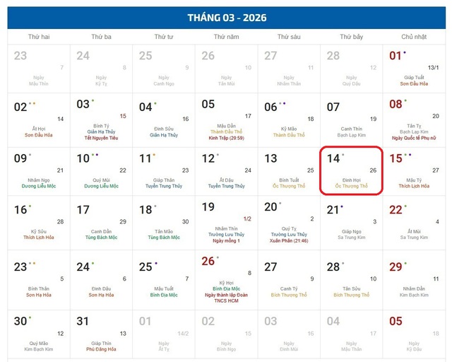 Lịch âm 14/3 - Âm lịch hôm nay 14/3 - Lịch vạn niên ngày 14/3/2026- Ảnh 1.