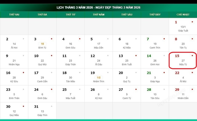 Âm lịch 15/3 - Lịch âm hôm nay 15/3 - Lịch vạn niên ngày 15/3/2026- Ảnh 1.