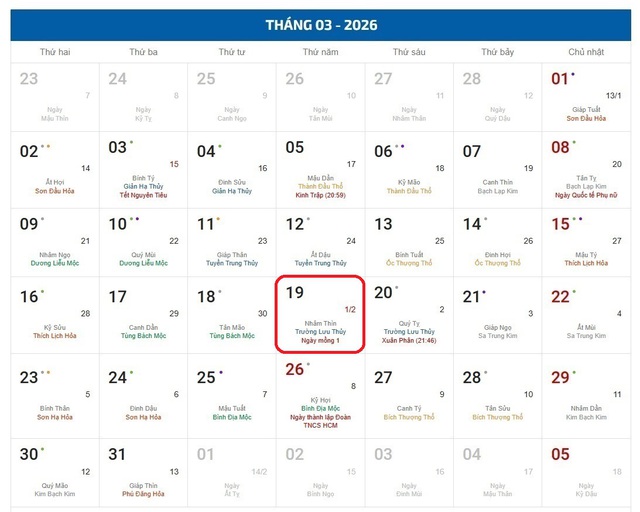 Âm lịch 19/3 - Lịch âm hôm nay 19/3 - Lịch vạn niên ngày 19/3/2026- Ảnh 1.
