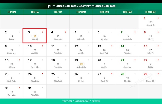 Lịch âm 3/3 - Âm lịch hôm nay 3/3 - Lịch vạn niên ngày 3/3/2026- Ảnh 1.