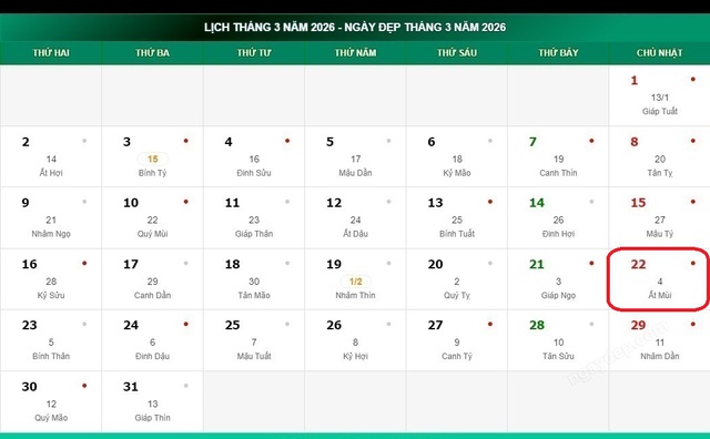 Lịch âm hôm nay 22/3 - Âm lịch 22/3 - Lịch vạn niên ngày 22/3/2026- Ảnh 1.