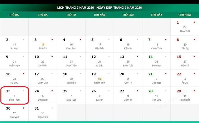 Lịch âm hôm nay 23/3 - Âm lịch 23/3 - Lịch vạn niên ngày 23/3/2026- Ảnh 1. Lịch âm hôm nay 23/3 - Âm lịch 23/3 - Lịch vạn niên ngày 23/3/2026- Ảnh 1.