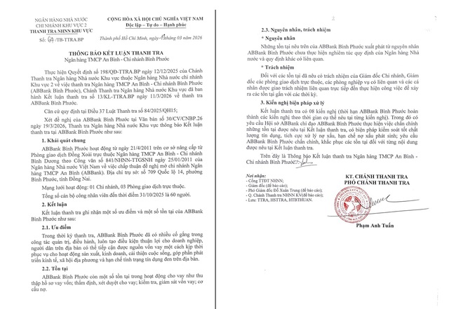 Thanh tra Ngân hàng Nhà nước yêu cầu ABBank Bình Phước chấn chỉnh- Ảnh 2. Thanh tra Ngân hàng Nhà nước yêu cầu ABBank Bình Phước chấn chỉnh- Ảnh 2.