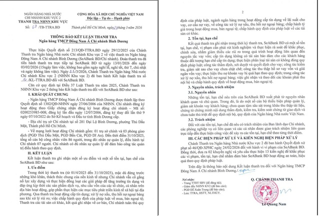 SeABank Bình Dương chưa tuân thủ triệt để quy định của Ngân hàng Nhà nước Việt Nam- Ảnh 2. SeABank Bình Dương chưa tuân thủ triệt để quy định của Ngân hàng Nhà nước Việt Nam- Ảnh 2.
