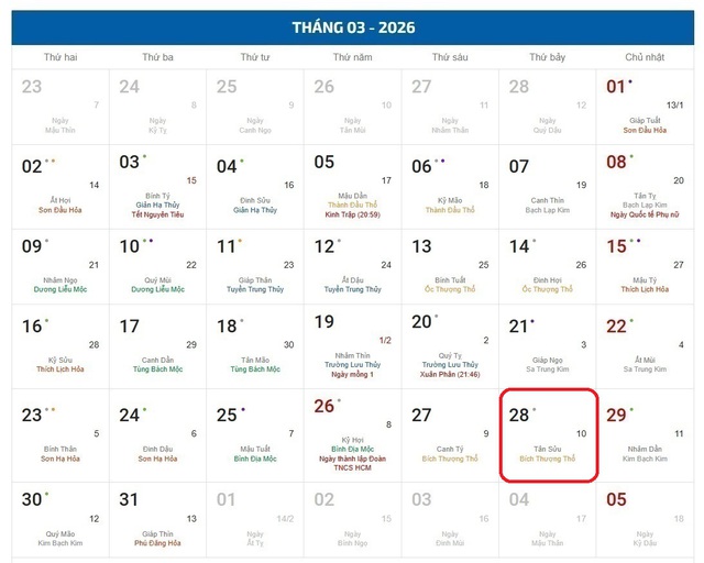 Lịch âm hôm nay 28/3 - Âm lịch 28/3 - Lịch vạn niên ngày 28/3/2026- Ảnh 1. Lịch âm hôm nay 28/3 - Âm lịch 28/3 - Lịch vạn niên ngày 28/3/2026- Ảnh 1.