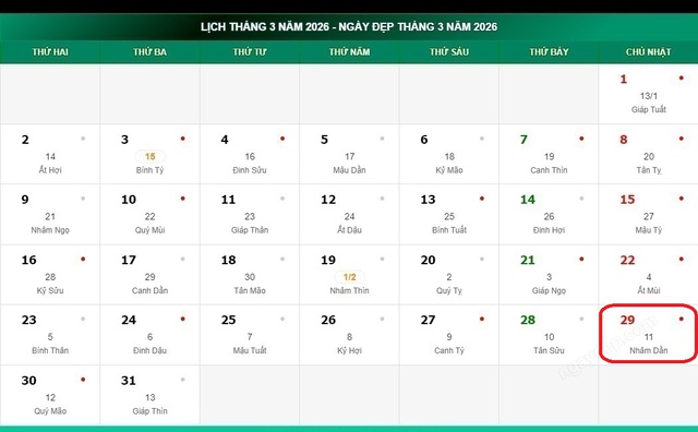 Lịch âm hôm nay 29/3 - Âm lịch 29/3 - Lịch vạn niên ngày 29/3/2026- Ảnh 1.
