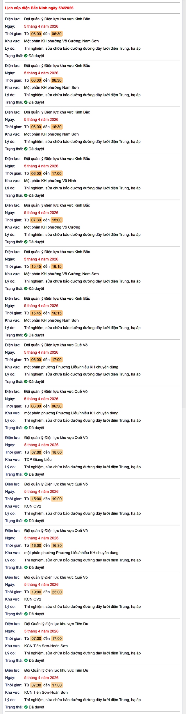 Tra cứu lịch cắt điện Bắc Ninh hôm nay Chủ Nhật ngày 5/4/2026- Ảnh 1.