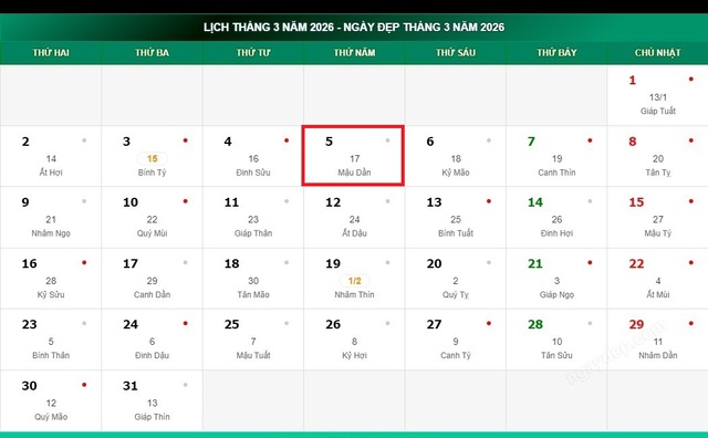 Lịch âm 5/3 - Âm lịch hôm nay 5/3 - Lịch vạn niên ngày 5/3/2026- Ảnh 1.