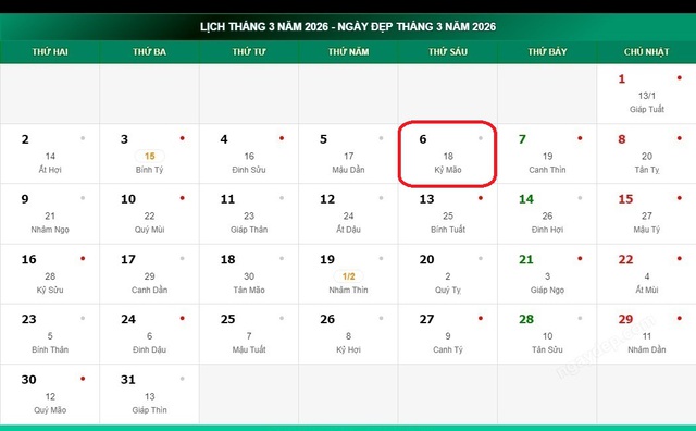Lịch âm 6/3 - Âm lịch hôm nay 6/3 - Lịch vạn niên ngày 6/3/2026- Ảnh 1.