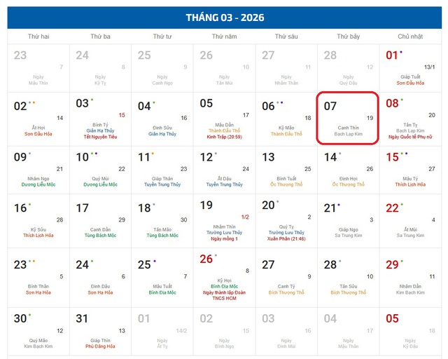 Lịch âm 7/3 - Âm lịch hôm nay 7/3 - Lịch vạn niên ngày 7/3/2026- Ảnh 1.