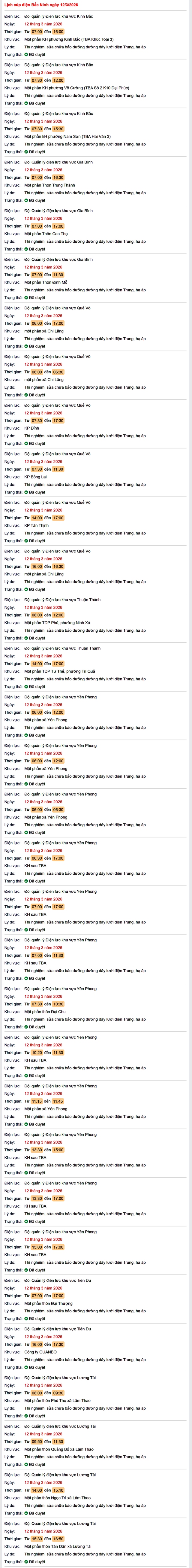 Tra cứu lịch cắt điện Bắc Ninh hôm nay Thứ 5 ngày 12/3/2026- Ảnh 1. Tra cứu lịch cắt điện Bắc Ninh hôm nay Thứ 5 ngày 12/3/2026- Ảnh 1.