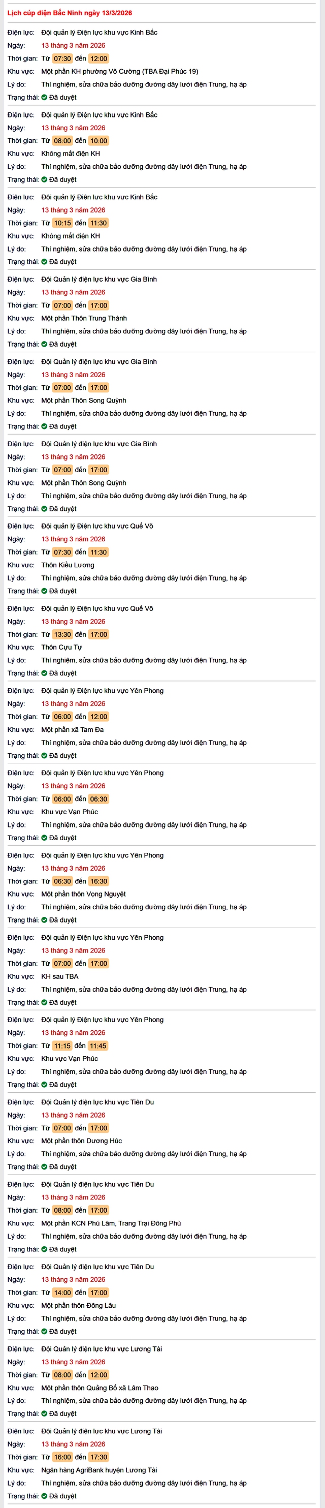 Tra cứu lịch cắt điện Bắc Ninh hôm nay Thứ 6 ngày 13/3/2026- Ảnh 1.