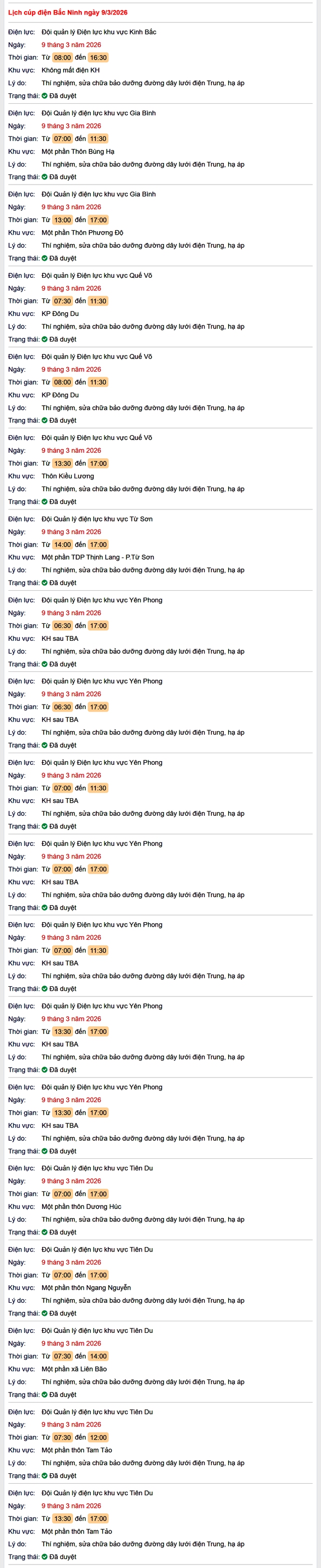 Tra cứu lịch cắt điện Bắc Ninh hôm nay Thứ 2 ngày 9/3/2026- Ảnh 1.