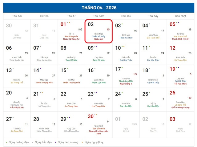 Lịch âm hôm nay 2/4 - Âm lịch 2/4 - Lịch vạn niên ngày 2/4/2026- Ảnh 1.