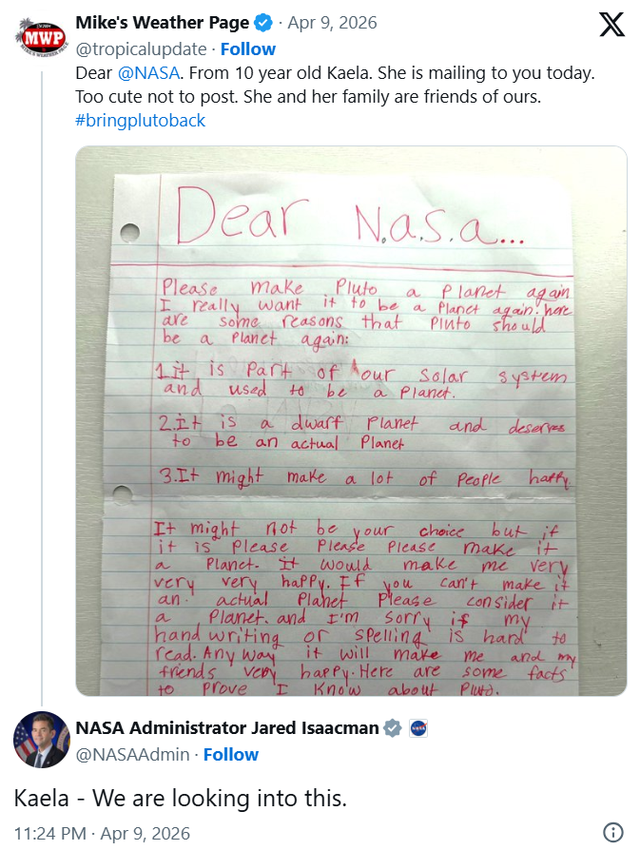 Giám đốc NASA đích thân phản hồi trước yêu cầu 'sốc' từ bé gái 10 tuổi- Ảnh 2.