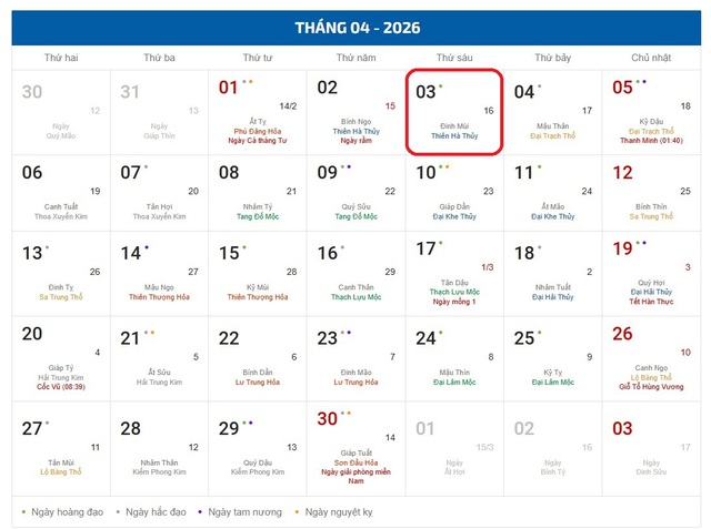 Lịch âm hôm nay 3/4 - Âm lịch 3/4 - Lịch vạn niên ngày 3/4/2026- Ảnh 1.