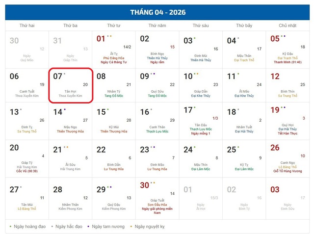 Lịch âm hôm nay 7/4 - Âm lịch 7/4 - Lịch vạn niên ngày 7/4/2026- Ảnh 1. Lịch âm hôm nay 7/4 - Âm lịch 7/4 - Lịch vạn niên ngày 7/4/2026- Ảnh 1.