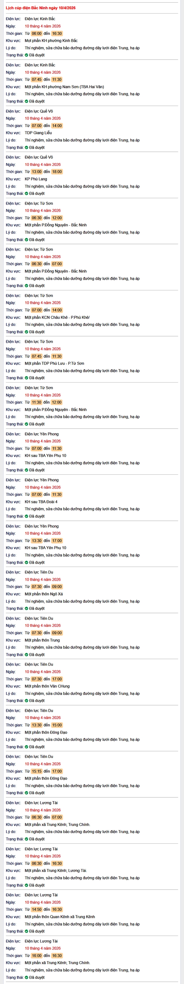 Tra cứu lịch cắt điện Bắc Ninh hôm nay Thứ 6 ngày 10/4/2026- Ảnh 1.