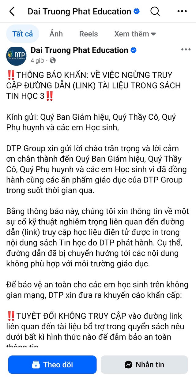 Xác minh vở bài tập Tin học lớp 3 có đường link dẫn đến nội dung không phù hợp- Ảnh 3.