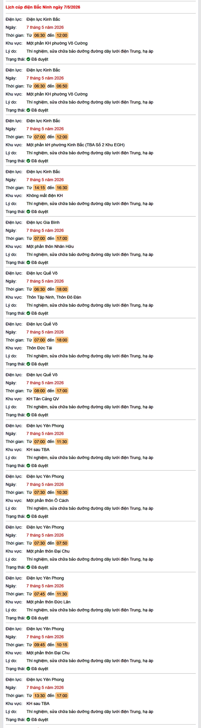 Tra cứu lịch cắt điện Bắc Ninh hôm nay Thứ 5 ngày 7/5/2026- Ảnh 1.